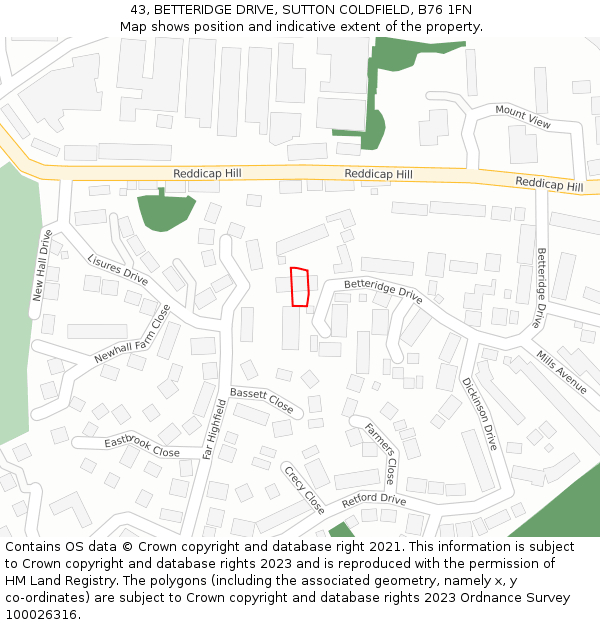 43, BETTERIDGE DRIVE, SUTTON COLDFIELD, B76 1FN: Location map and indicative extent of plot