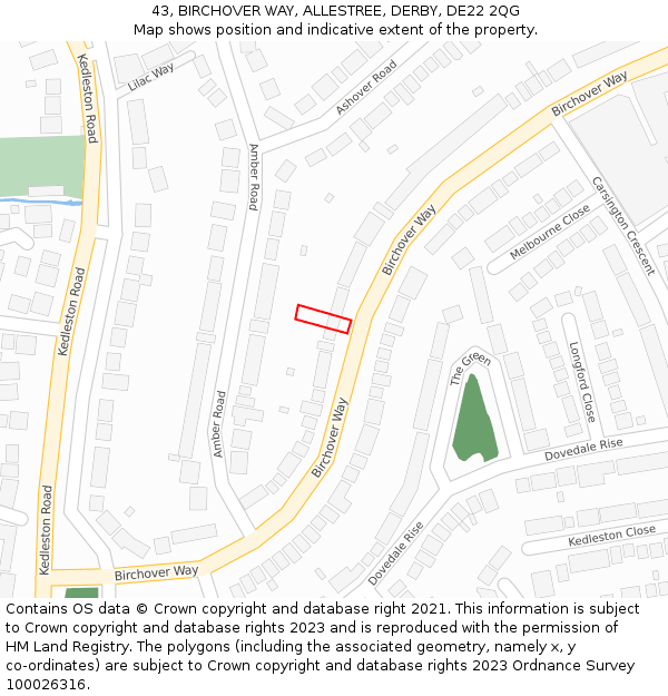 43, BIRCHOVER WAY, ALLESTREE, DERBY, DE22 2QG: Location map and indicative extent of plot