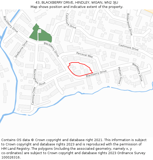 43, BLACKBERRY DRIVE, HINDLEY, WIGAN, WN2 3JU: Location map and indicative extent of plot