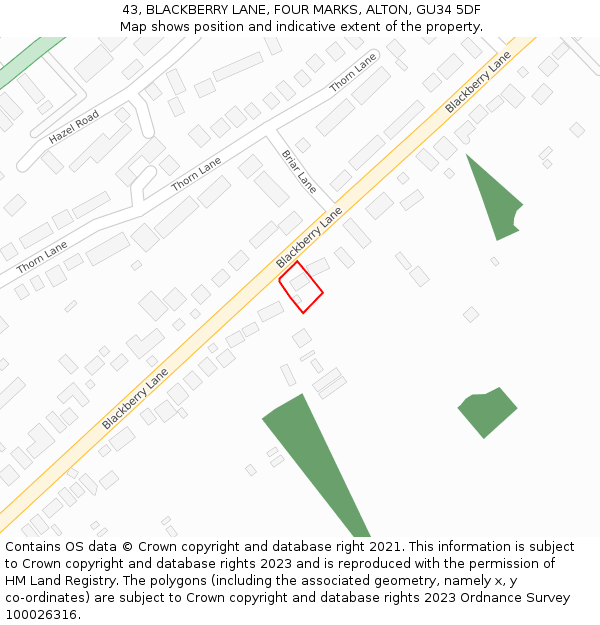 43, BLACKBERRY LANE, FOUR MARKS, ALTON, GU34 5DF: Location map and indicative extent of plot