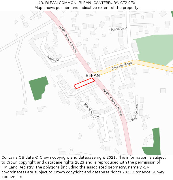 43, BLEAN COMMON, BLEAN, CANTERBURY, CT2 9EX: Location map and indicative extent of plot