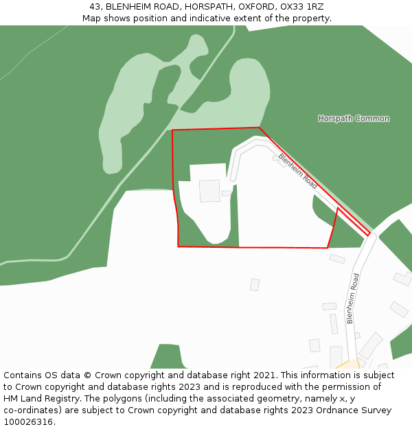 43, BLENHEIM ROAD, HORSPATH, OXFORD, OX33 1RZ: Location map and indicative extent of plot