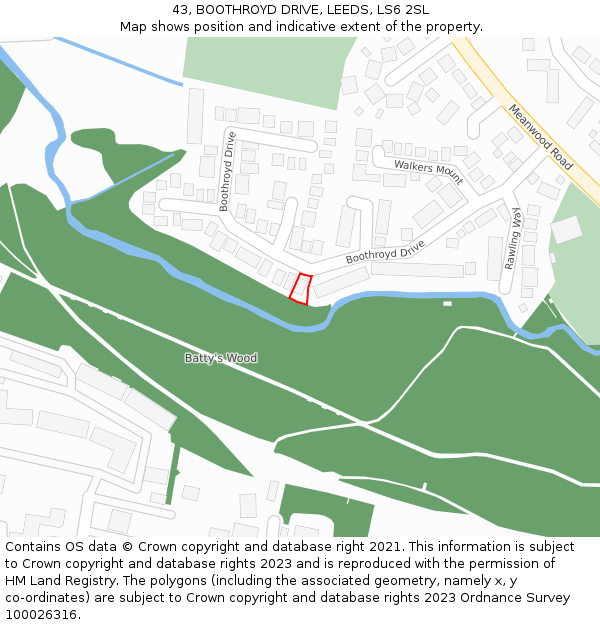 43, BOOTHROYD DRIVE, LEEDS, LS6 2SL: Location map and indicative extent of plot