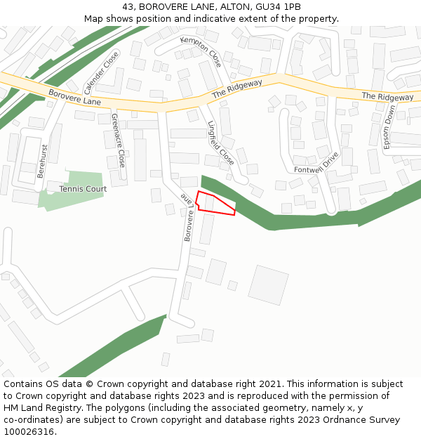 43, BOROVERE LANE, ALTON, GU34 1PB: Location map and indicative extent of plot
