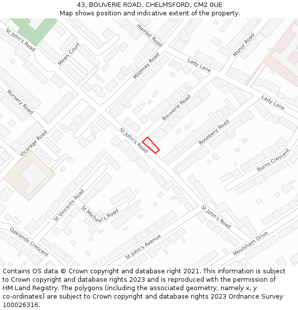43, BOUVERIE ROAD, CHELMSFORD, CM2 0UE: Location map and indicative extent of plot