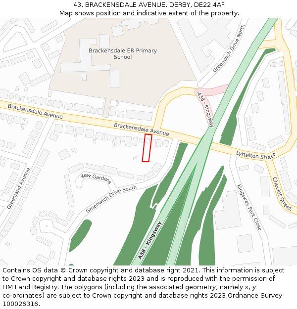 43, BRACKENSDALE AVENUE, DERBY, DE22 4AF: Location map and indicative extent of plot