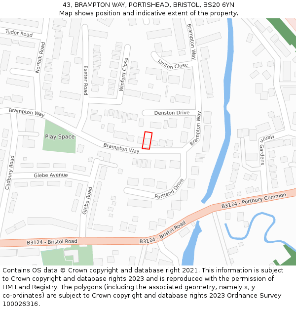 43, BRAMPTON WAY, PORTISHEAD, BRISTOL, BS20 6YN: Location map and indicative extent of plot