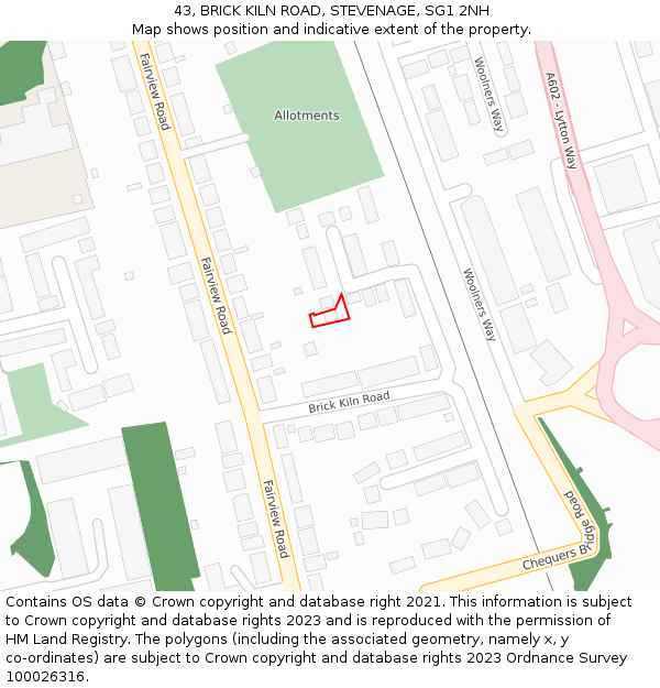 43, BRICK KILN ROAD, STEVENAGE, SG1 2NH: Location map and indicative extent of plot