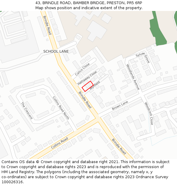 43, BRINDLE ROAD, BAMBER BRIDGE, PRESTON, PR5 6RP: Location map and indicative extent of plot