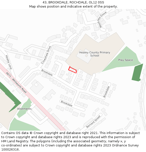 43, BROOKDALE, ROCHDALE, OL12 0SS: Location map and indicative extent of plot