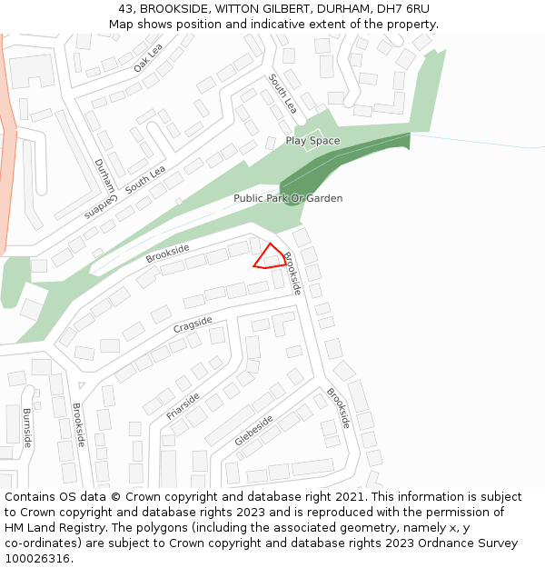 43, BROOKSIDE, WITTON GILBERT, DURHAM, DH7 6RU: Location map and indicative extent of plot