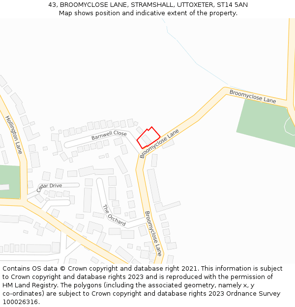 43, BROOMYCLOSE LANE, STRAMSHALL, UTTOXETER, ST14 5AN: Location map and indicative extent of plot