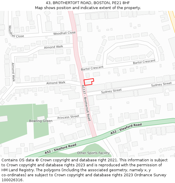 43, BROTHERTOFT ROAD, BOSTON, PE21 8HF: Location map and indicative extent of plot
