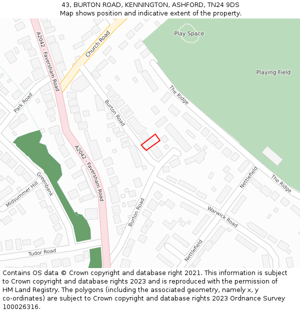 43, BURTON ROAD, KENNINGTON, ASHFORD, TN24 9DS: Location map and indicative extent of plot