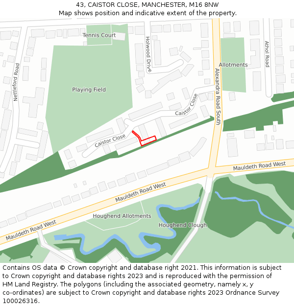 43, CAISTOR CLOSE, MANCHESTER, M16 8NW: Location map and indicative extent of plot