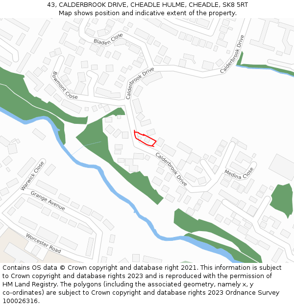 43, CALDERBROOK DRIVE, CHEADLE HULME, CHEADLE, SK8 5RT: Location map and indicative extent of plot
