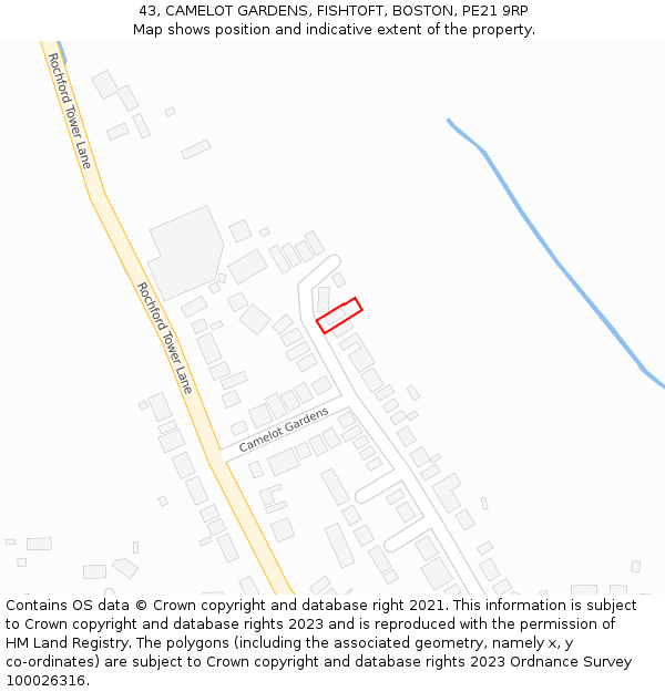 43, CAMELOT GARDENS, FISHTOFT, BOSTON, PE21 9RP: Location map and indicative extent of plot
