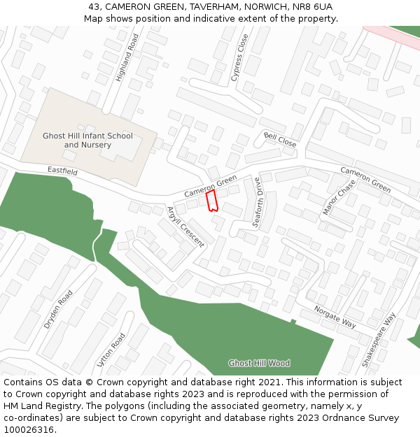 43, CAMERON GREEN, TAVERHAM, NORWICH, NR8 6UA: Location map and indicative extent of plot