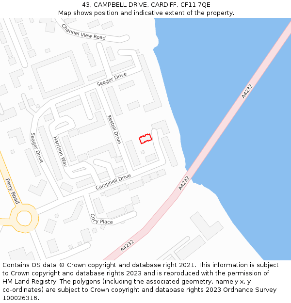 43, CAMPBELL DRIVE, CARDIFF, CF11 7QE: Location map and indicative extent of plot