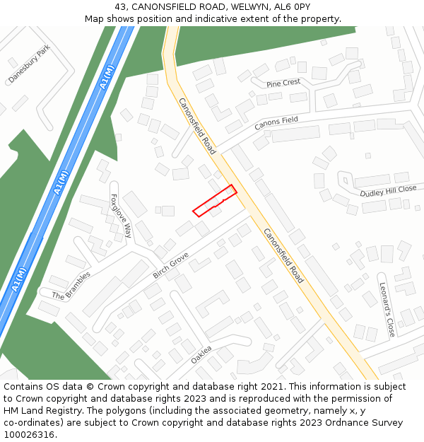 43, CANONSFIELD ROAD, WELWYN, AL6 0PY: Location map and indicative extent of plot