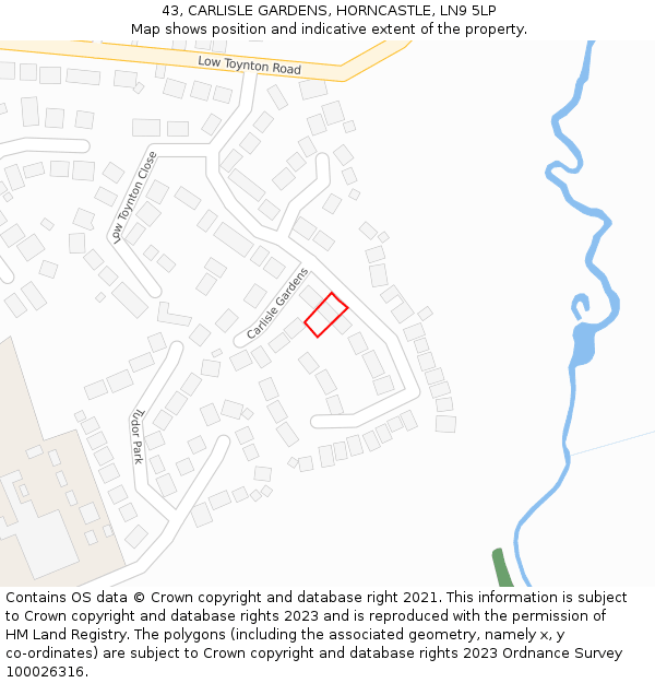 43, CARLISLE GARDENS, HORNCASTLE, LN9 5LP: Location map and indicative extent of plot
