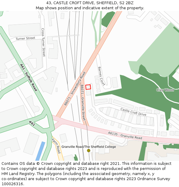 43, CASTLE CROFT DRIVE, SHEFFIELD, S2 2BZ: Location map and indicative extent of plot