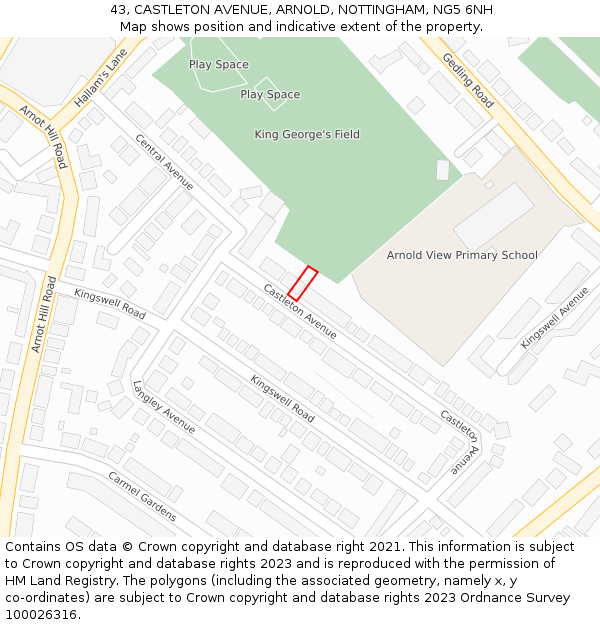 43, CASTLETON AVENUE, ARNOLD, NOTTINGHAM, NG5 6NH: Location map and indicative extent of plot