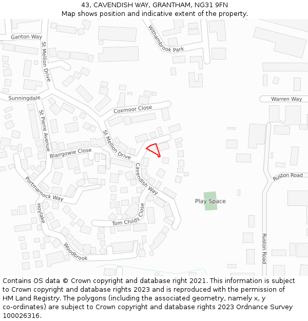 43, CAVENDISH WAY, GRANTHAM, NG31 9FN: Location map and indicative extent of plot