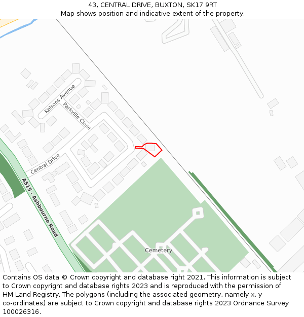 43, CENTRAL DRIVE, BUXTON, SK17 9RT: Location map and indicative extent of plot