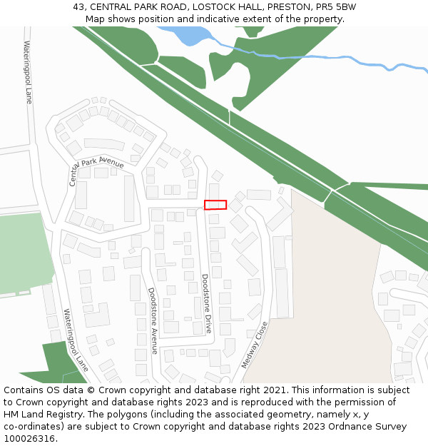 43, CENTRAL PARK ROAD, LOSTOCK HALL, PRESTON, PR5 5BW: Location map and indicative extent of plot