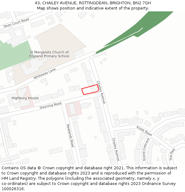43, CHAILEY AVENUE, ROTTINGDEAN, BRIGHTON, BN2 7GH: Location map and indicative extent of plot