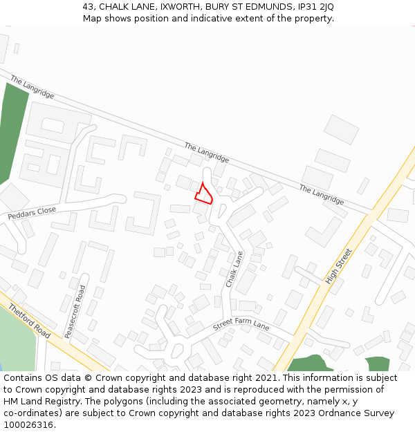 43, CHALK LANE, IXWORTH, BURY ST EDMUNDS, IP31 2JQ: Location map and indicative extent of plot