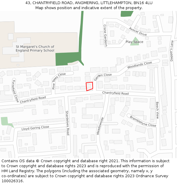 43, CHANTRYFIELD ROAD, ANGMERING, LITTLEHAMPTON, BN16 4LU: Location map and indicative extent of plot