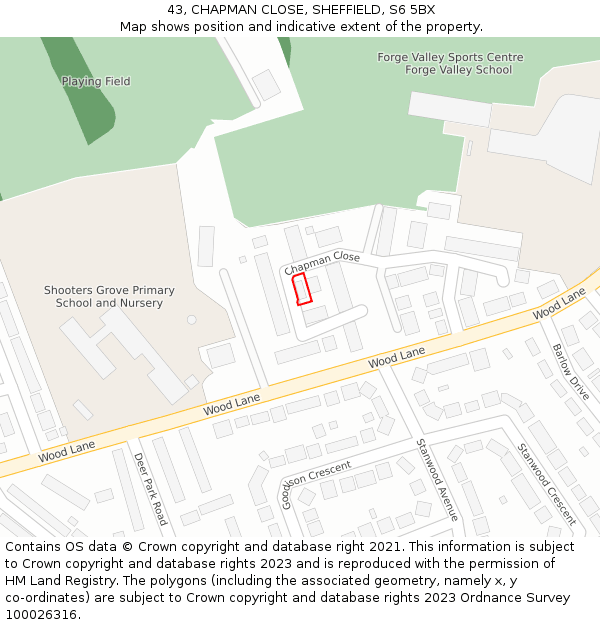 43, CHAPMAN CLOSE, SHEFFIELD, S6 5BX: Location map and indicative extent of plot