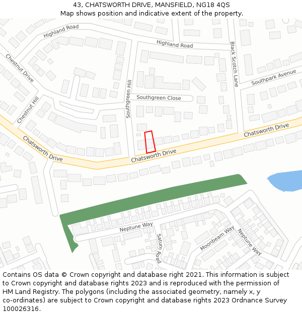 43, CHATSWORTH DRIVE, MANSFIELD, NG18 4QS: Location map and indicative extent of plot