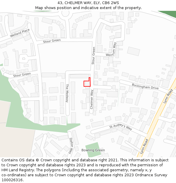 43, CHELMER WAY, ELY, CB6 2WS: Location map and indicative extent of plot