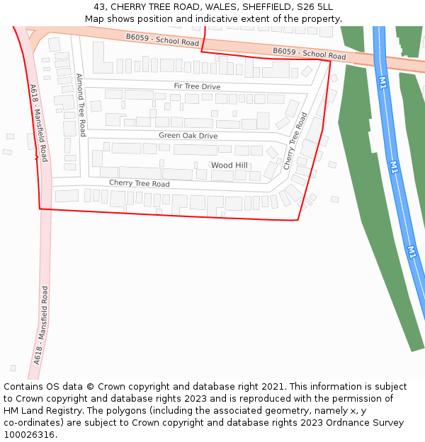 43, CHERRY TREE ROAD, WALES, SHEFFIELD, S26 5LL: Location map and indicative extent of plot