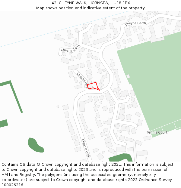 43, CHEYNE WALK, HORNSEA, HU18 1BX: Location map and indicative extent of plot
