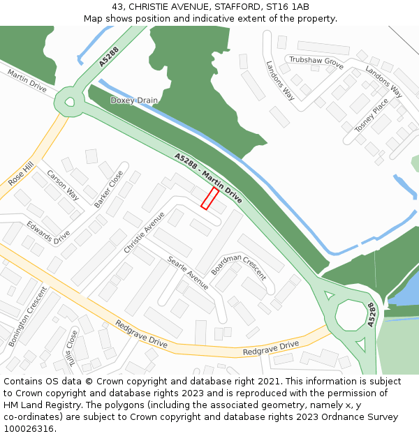 43, CHRISTIE AVENUE, STAFFORD, ST16 1AB: Location map and indicative extent of plot