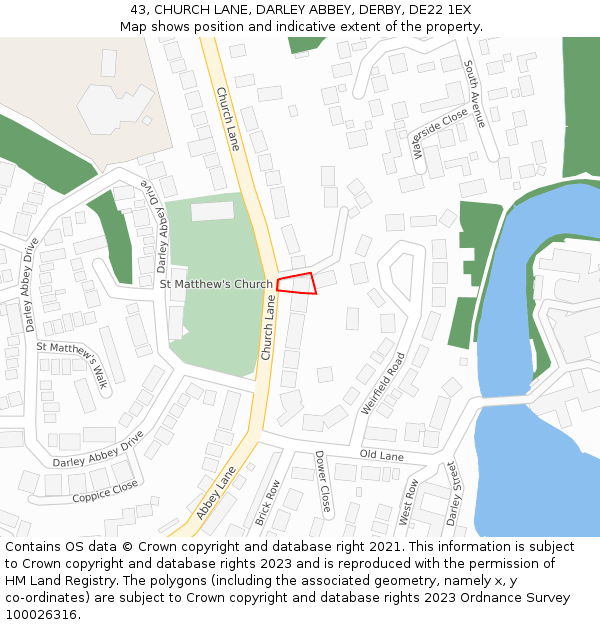 43, CHURCH LANE, DARLEY ABBEY, DERBY, DE22 1EX: Location map and indicative extent of plot