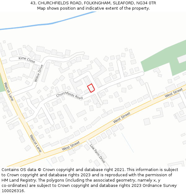 43, CHURCHFIELDS ROAD, FOLKINGHAM, SLEAFORD, NG34 0TR: Location map and indicative extent of plot