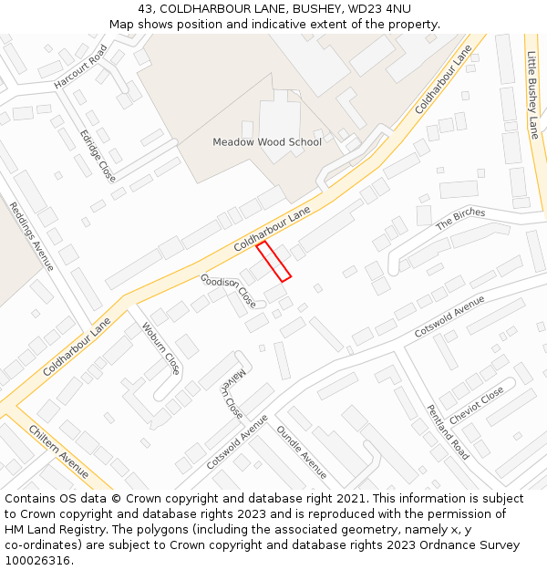 43, COLDHARBOUR LANE, BUSHEY, WD23 4NU: Location map and indicative extent of plot