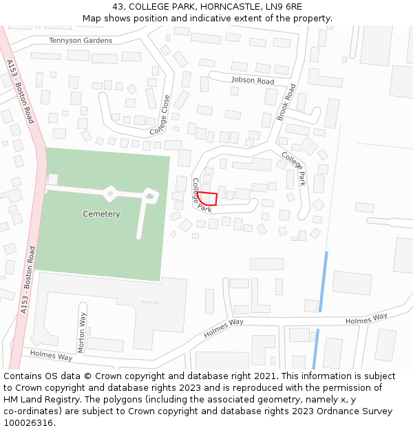 43, COLLEGE PARK, HORNCASTLE, LN9 6RE: Location map and indicative extent of plot