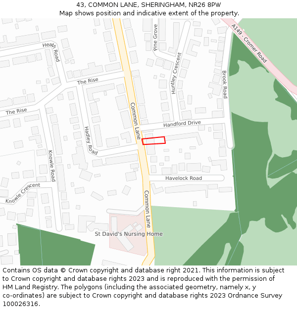 43, COMMON LANE, SHERINGHAM, NR26 8PW: Location map and indicative extent of plot