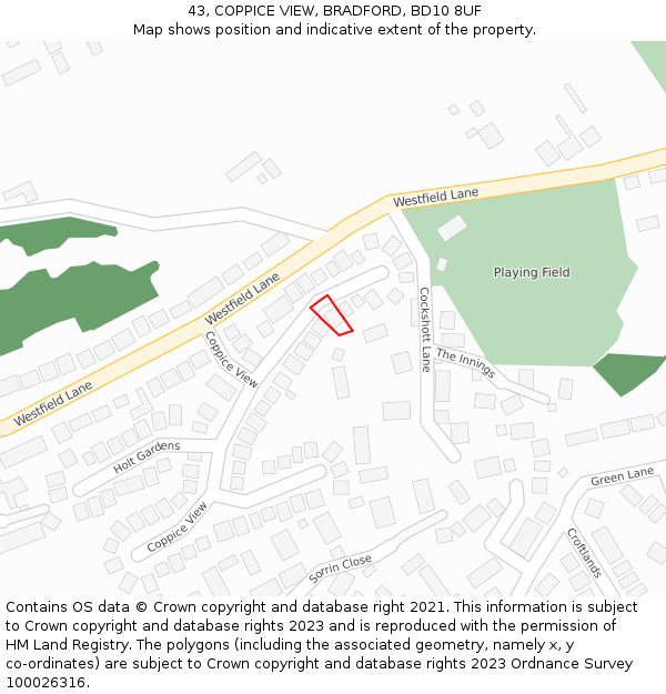 43, COPPICE VIEW, BRADFORD, BD10 8UF: Location map and indicative extent of plot
