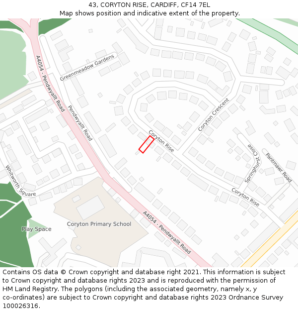 43, CORYTON RISE, CARDIFF, CF14 7EL: Location map and indicative extent of plot