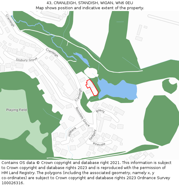 43, CRANLEIGH, STANDISH, WIGAN, WN6 0EU: Location map and indicative extent of plot