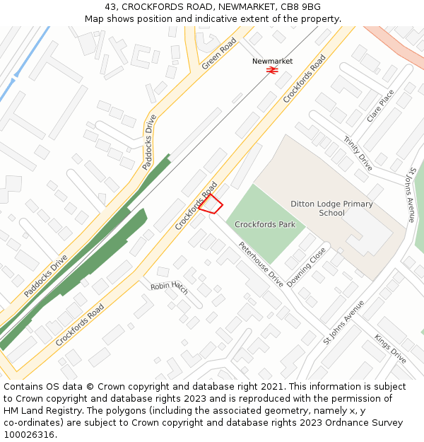 43, CROCKFORDS ROAD, NEWMARKET, CB8 9BG: Location map and indicative extent of plot