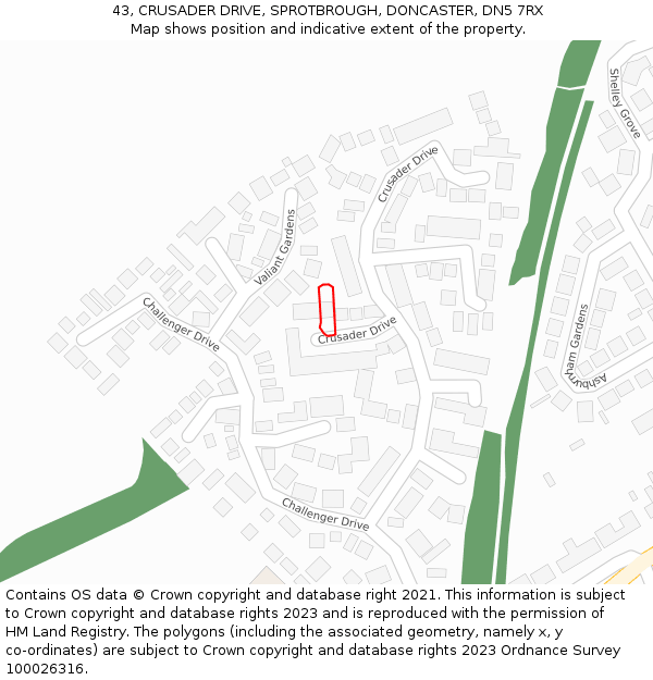 43, CRUSADER DRIVE, SPROTBROUGH, DONCASTER, DN5 7RX: Location map and indicative extent of plot