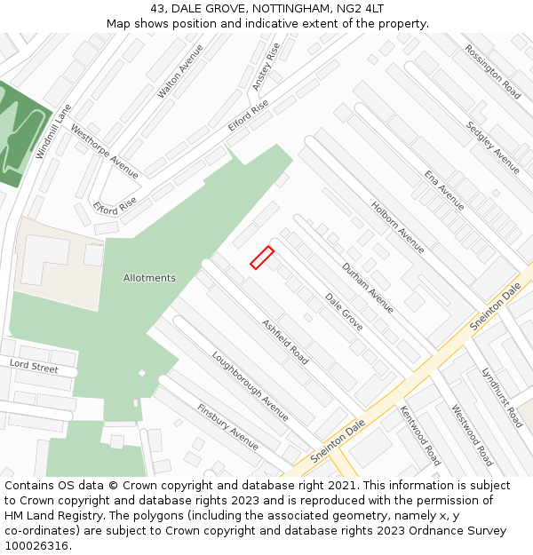 43, DALE GROVE, NOTTINGHAM, NG2 4LT: Location map and indicative extent of plot